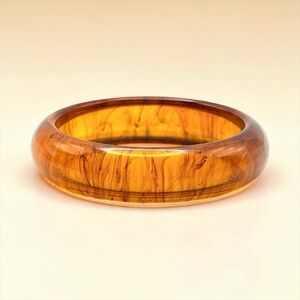 Authentic Bakelite 1940s 1950s Root Beer Amber Swirl Bangle Bracelet Tested 3”